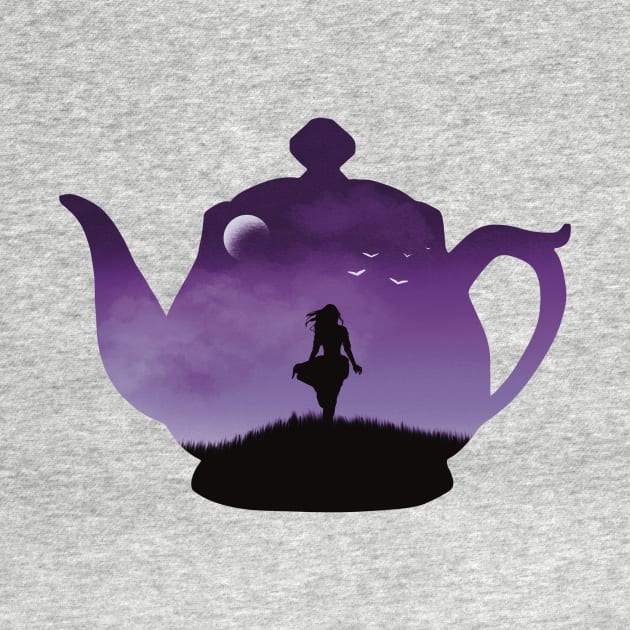 Freedom in a Cup | Tea Kettle Woman Silhouette Under The Moon | Purple by SkullFern